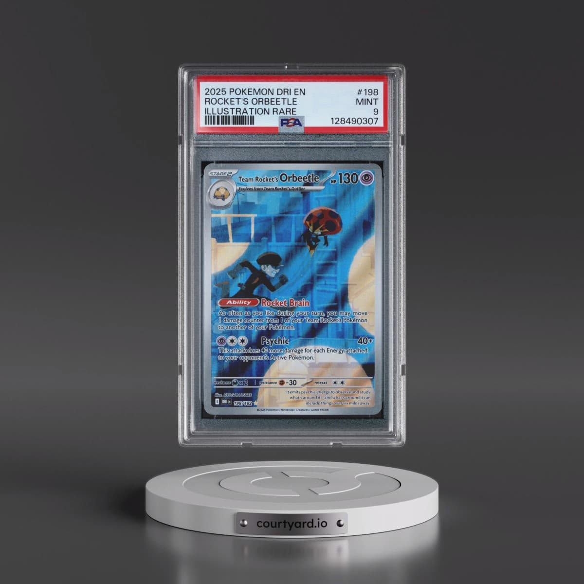 2025 Pokémon Dri EN-Destined Rivals #198 Team Rocket's Orbeetle - Illustration Rare (PSA 9 MINT)