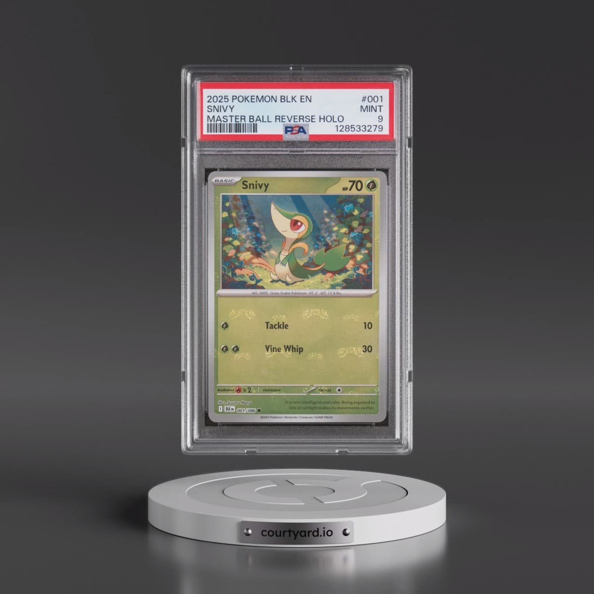 2025 Pokémon Blk EN-Black Bolt #001 Snivy - Reverse Holo Master Ball (PSA 9 MINT)