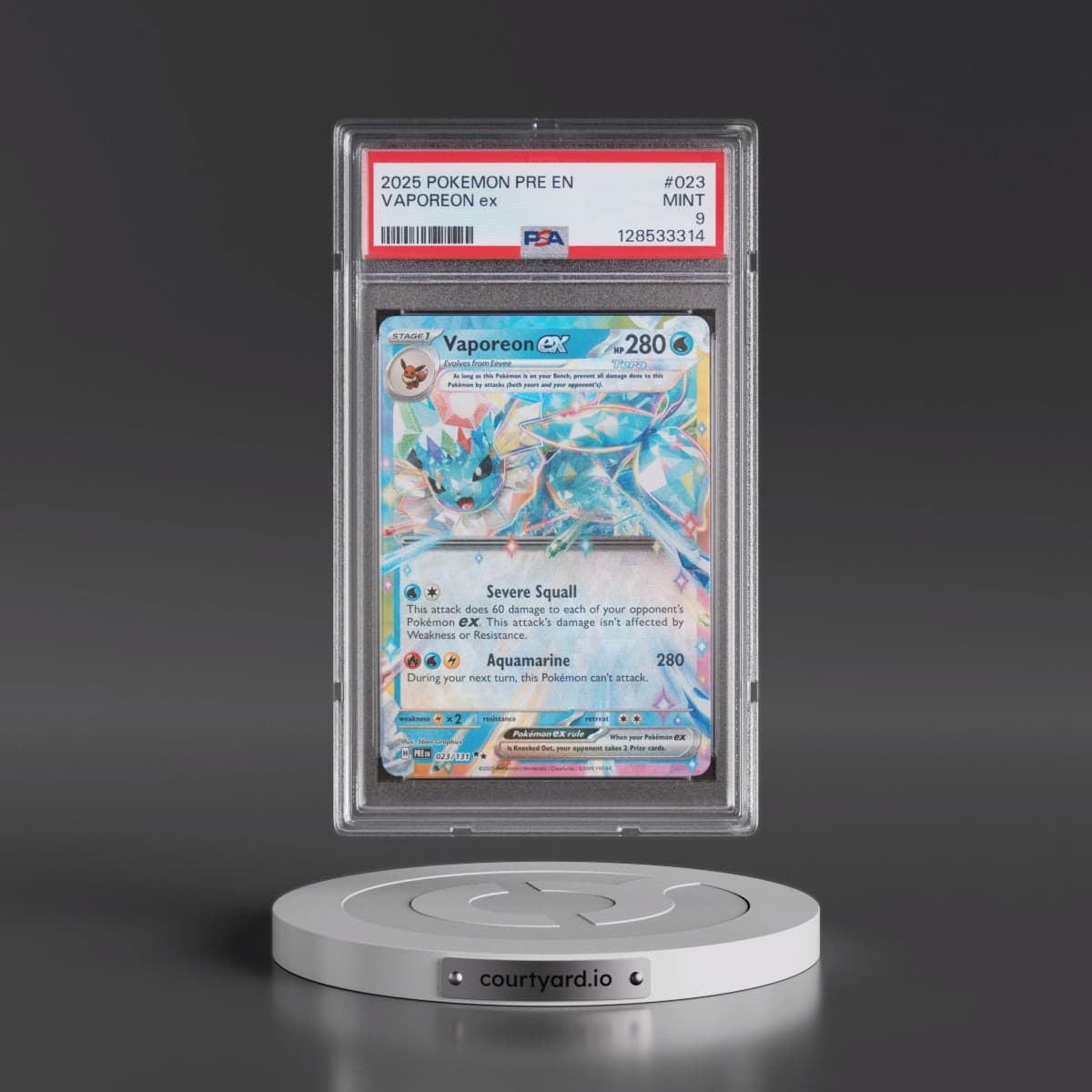 2025 Pokémon Pre EN-Prismatic Evolutions #023 Vaporeon EX - Holo (PSA 9 MINT)
