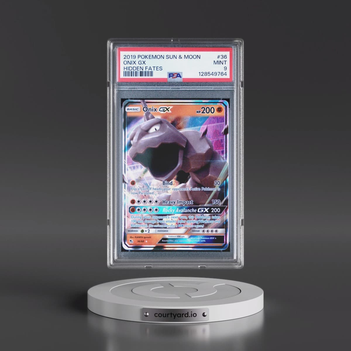 2019 Pokémon Sun & Moon Hidden Fates #36 Onix GX - Holo (PSA 9 MINT)