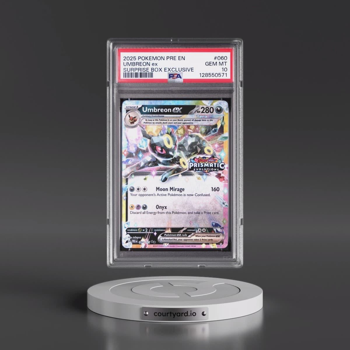 2025 Pokémon Pre EN-Prismatic Evolutions #060 Umbreon EX - Holo Surprise Box Exclusive (PSA 10 GEM MINT)