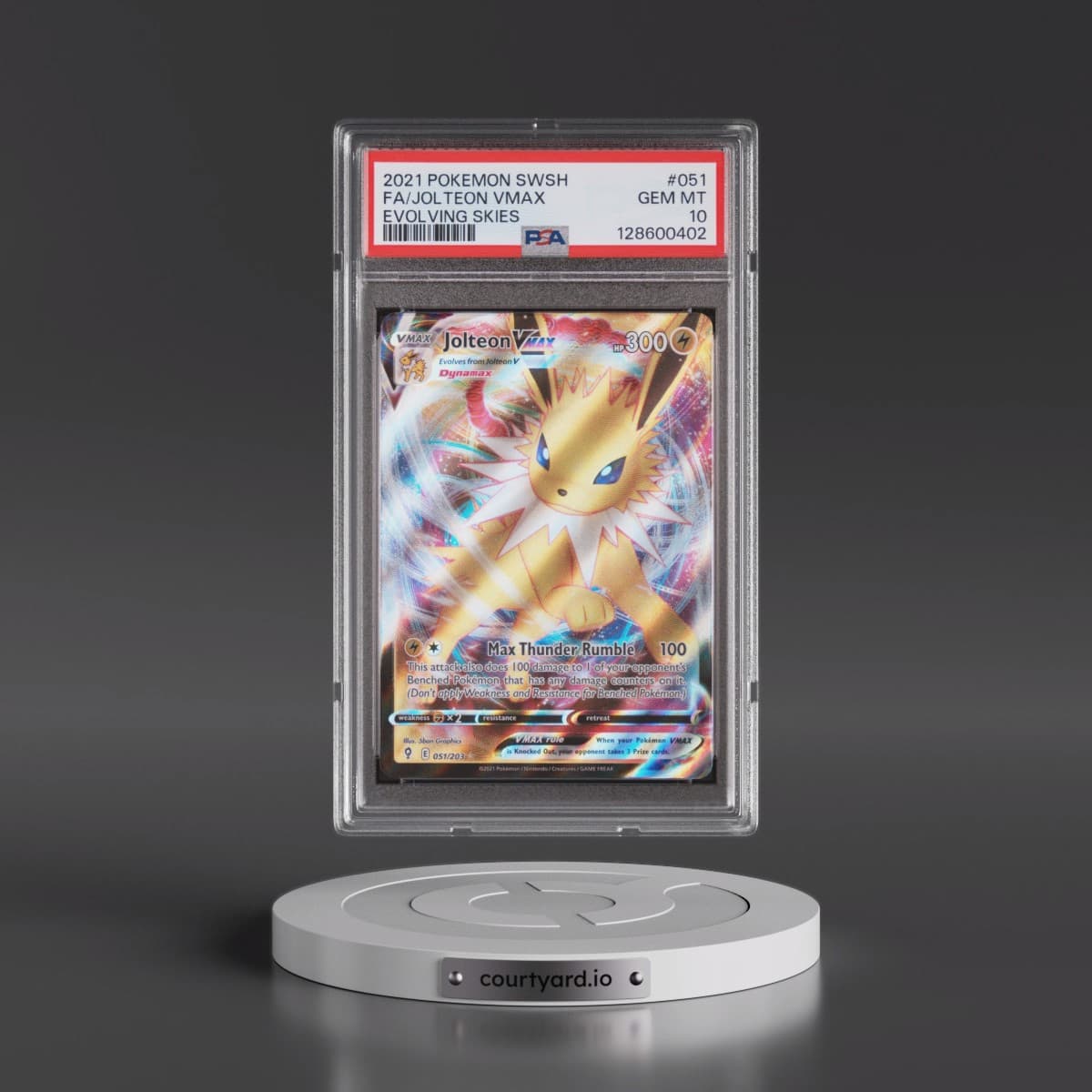 2021 Pokémon Sword & Shield Evolving Skies #051 Jolteon Vmax - Full Art (PSA 10 GEM MINT)
