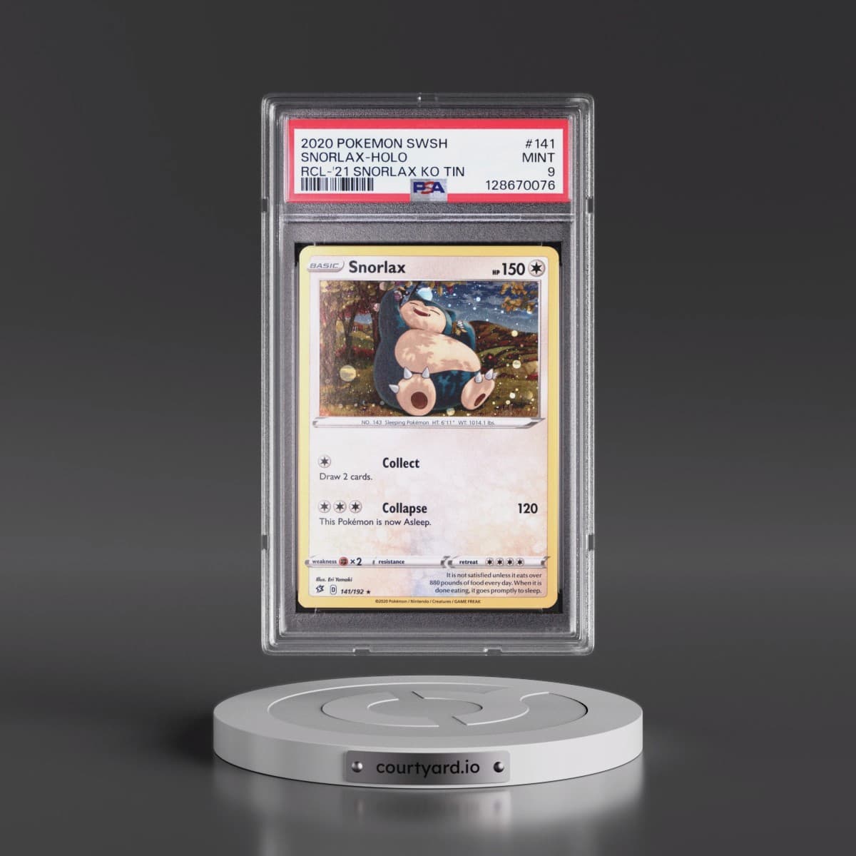 2020 Pokémon Sword & Shield Rebel Clash #141 Snorlax - Holo 2021 Snorlax Knockout Tin (PSA 9 MINT)