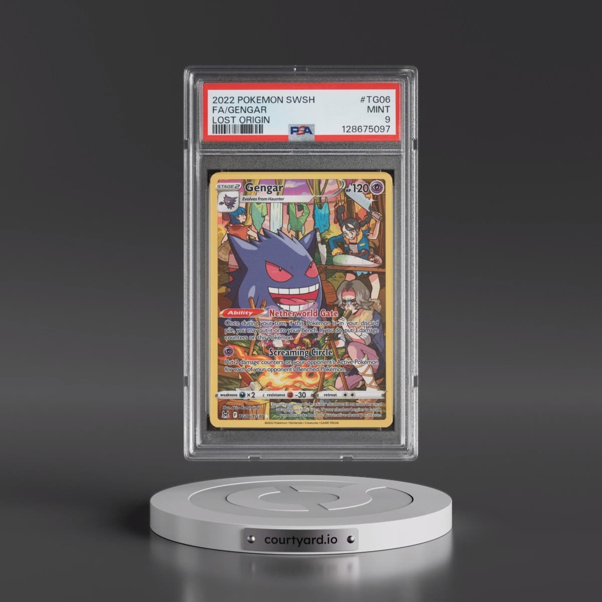 2022 Pokémon Sword & Shield Lost Origin #TG06 Gengar - Full Art (PSA 9 MINT)