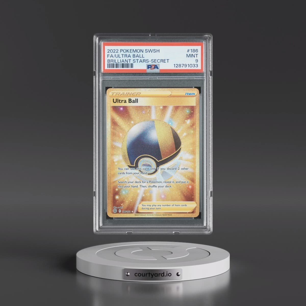 2022 Pokémon Sword & Shield Brilliant Stars #186 Ultra Ball - Full Art Secret (PSA 9 MINT)