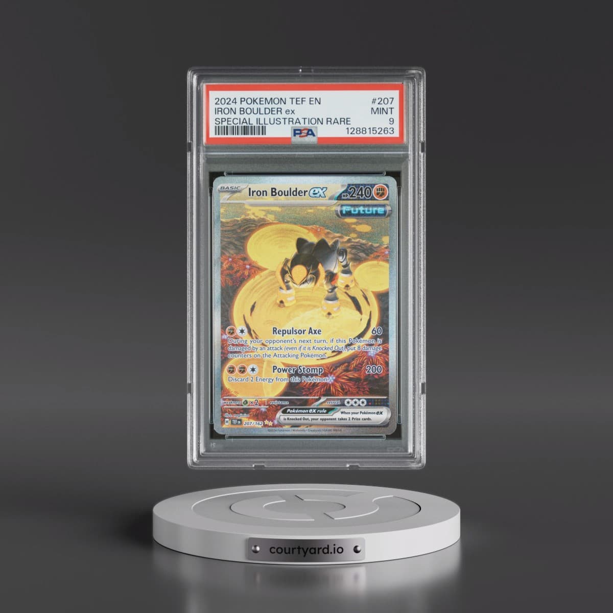 2024 Pokémon Tef EN-Temporal Forces #207 Iron Boulder EX - Holo Special Illustration Rare (PSA 9 MINT)