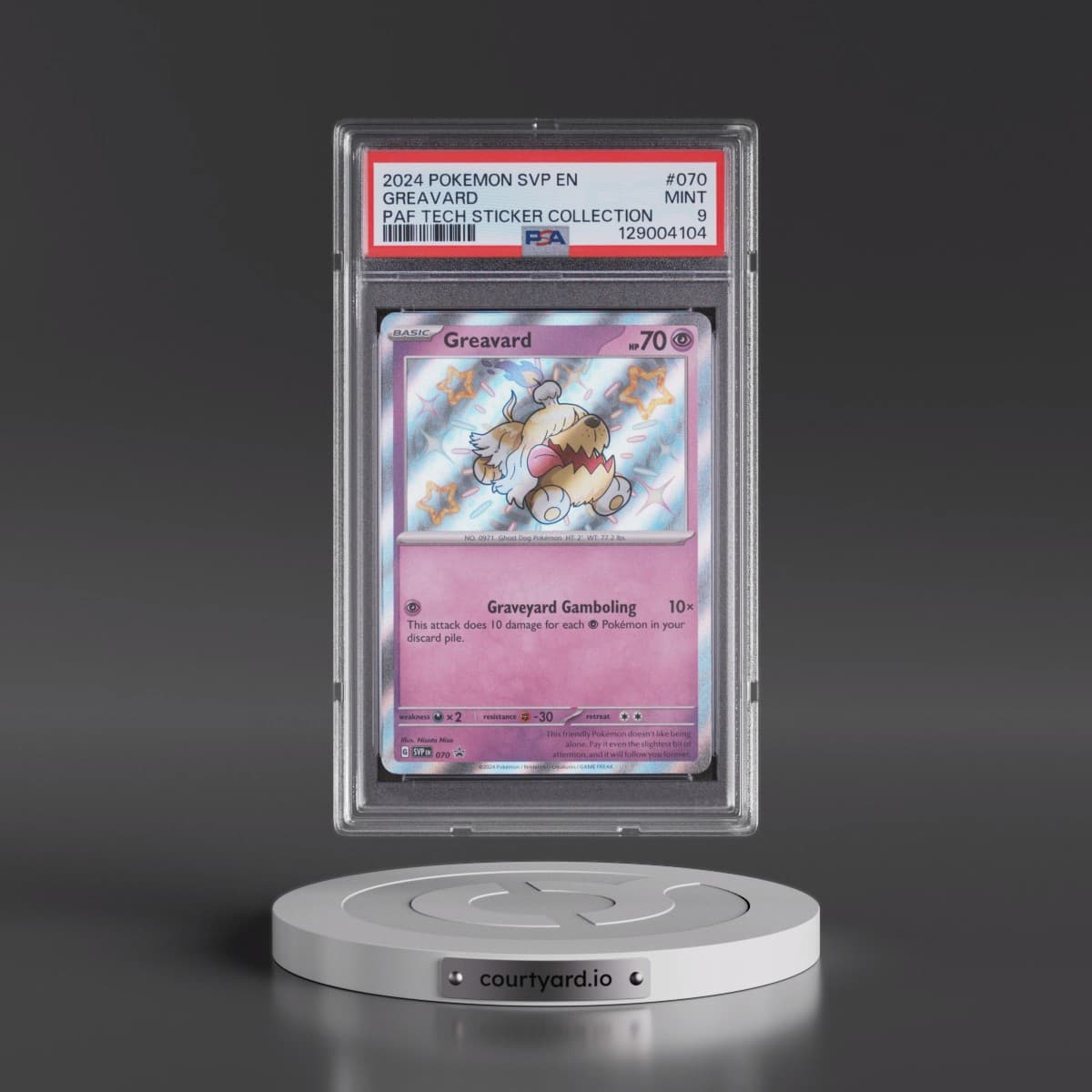 2024 Pokémon Svp EN-SV Black Star Promo #070 Greavard - Paldean Fates Tech Sticker Collection (PSA 9 MINT)
