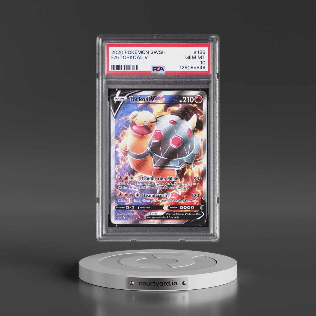 2020 Pokémon Sword & Shield #188 Torkoal V - Holo Full Art (PSA 10 GEM MINT)