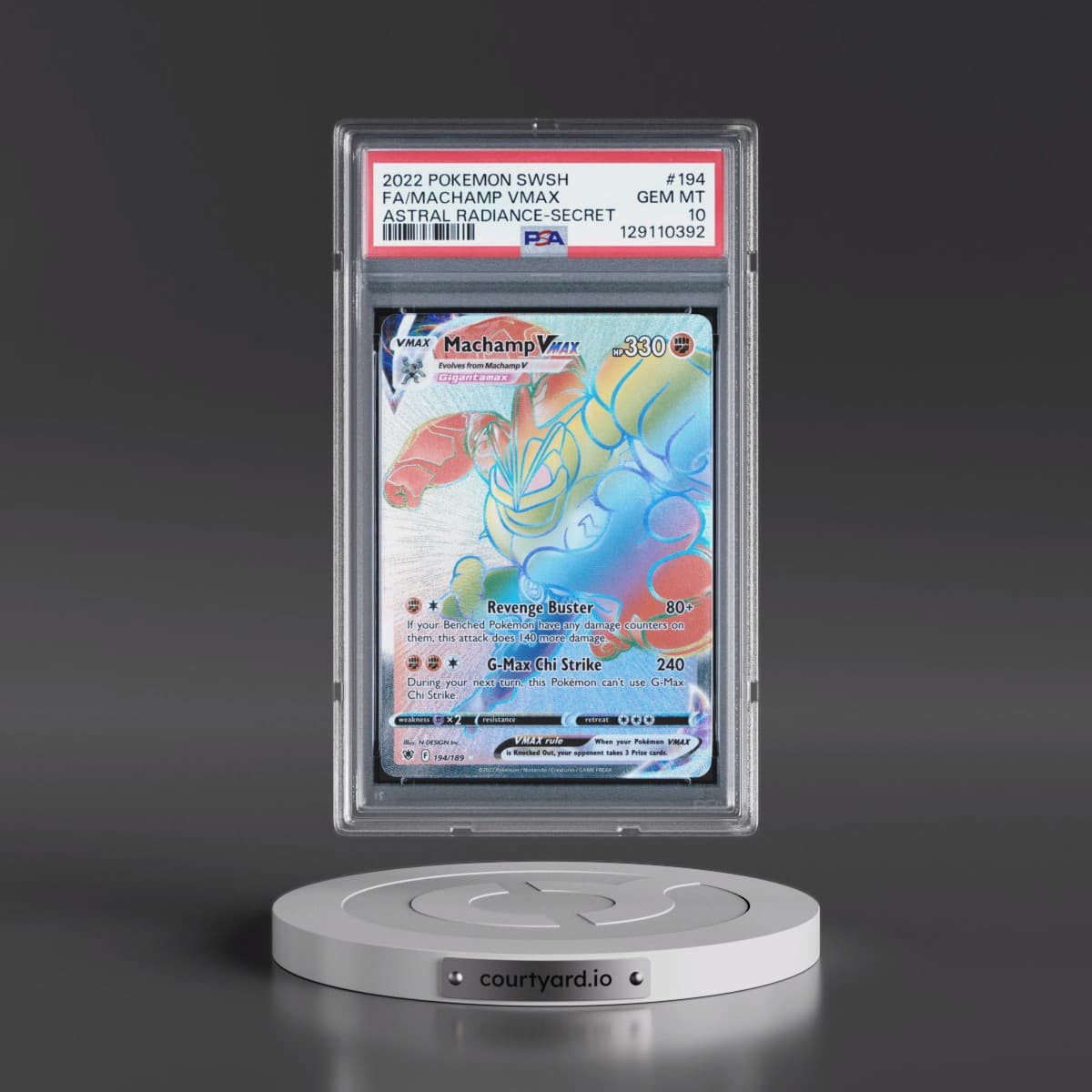 2022 Pokémon Sword & Shield Astral Radiance #194 Machamp Vmax - Full Art Secret (PSA 10 GEM MINT)