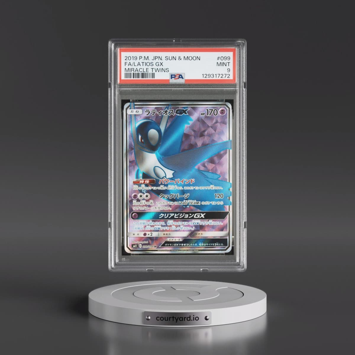 2019 Pokémon Sun & Moon Miracle Twins #099 Latios GX - Holo Full Art (PSA 9 MINT)