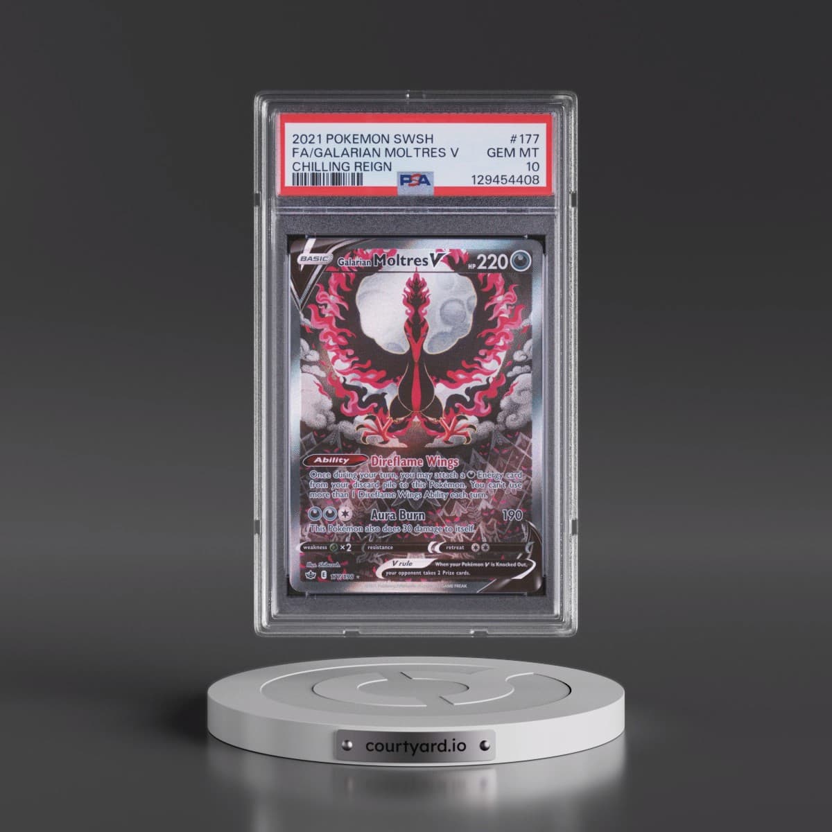 2021 Pokémon Sword & Shield Chilling Reign #177 Galarian Moltres V - Holo Full Art (PSA 10 GEM MINT)