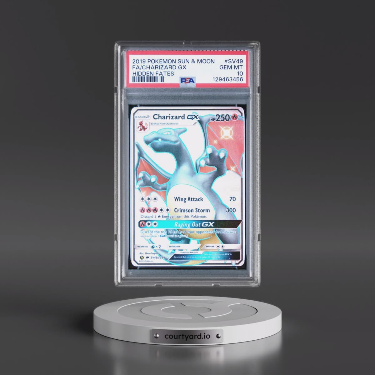 2019 Pokémon Sun & Moon Hidden Fates #SV49 Charizard GX - Holo Full Art (PSA 10 GEM MINT)