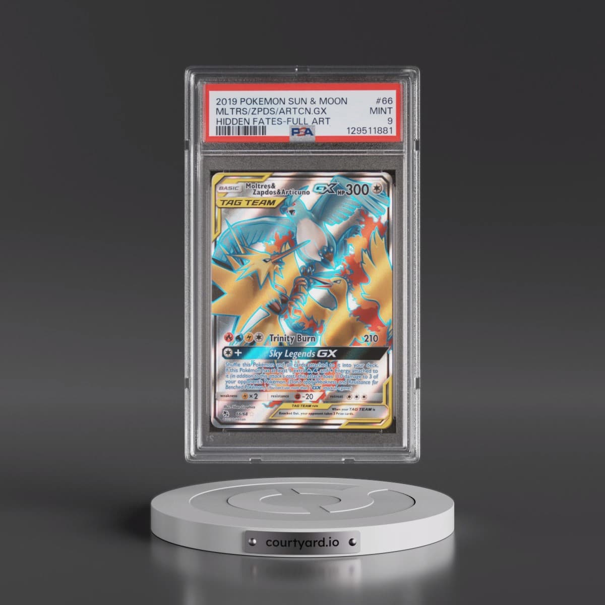 2019 Pokémon Sun & Moon Hidden Fates #66 Moltres & Zapdos & Articuno GX - Holo Full Art (PSA 9 MINT)