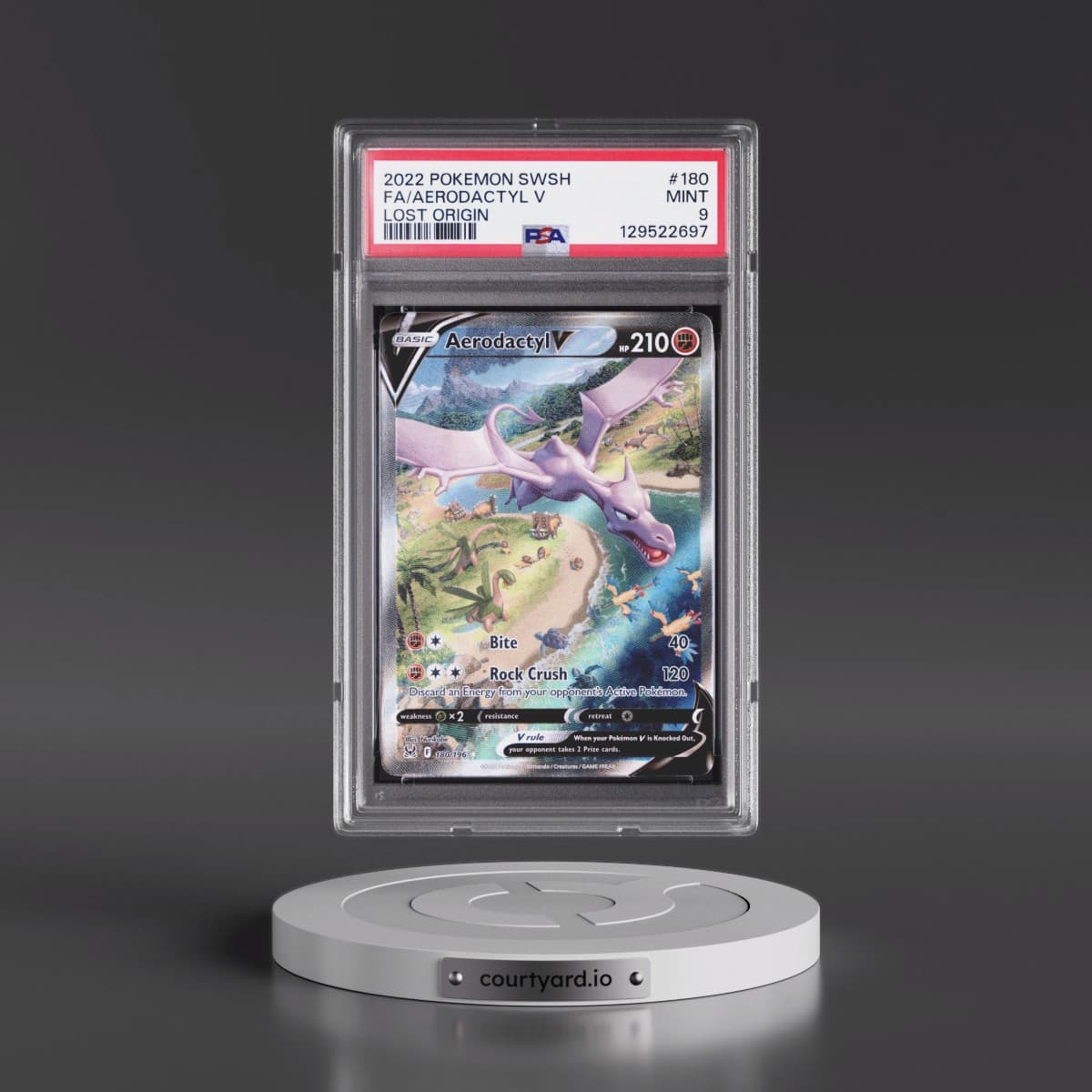 2022 Pokémon Sword & Shield Lost Origin #180 Aerodactyl V - Holo Full Art (PSA 9 MINT)