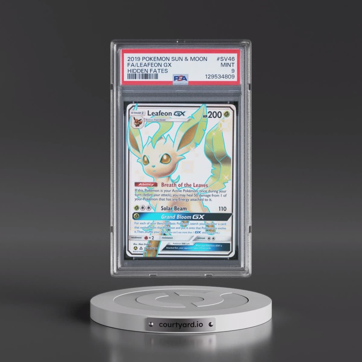 2019 Pokémon Sun & Moon Hidden Fates #SV46 Leafeon GX - Holo Full Art (PSA 9 MINT)