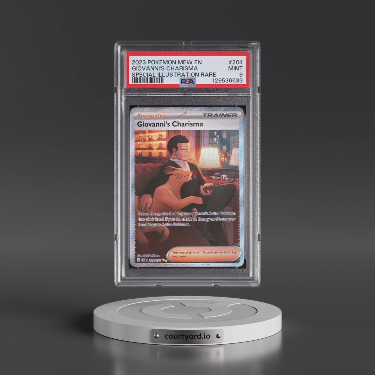 2023 Pokémon Mew EN-151 #204 Giovanni's Charisma - Special Illustration Rare (PSA 9 MINT)