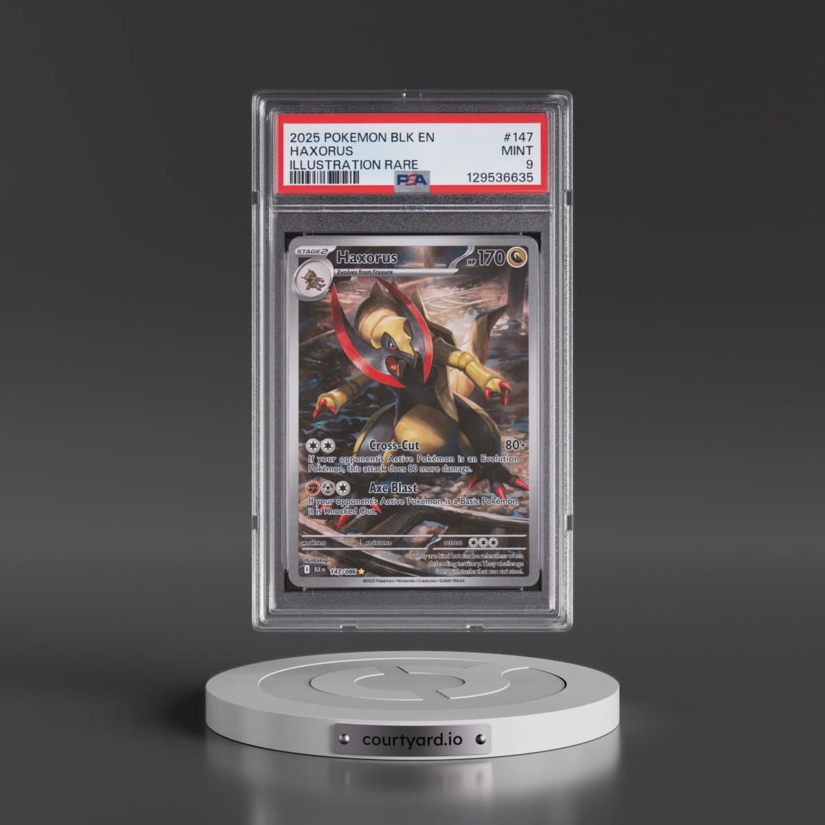 2025 Pokémon Blk EN-Black Bolt #147 Haxorus - Illustration Rare (PSA 9 MINT)