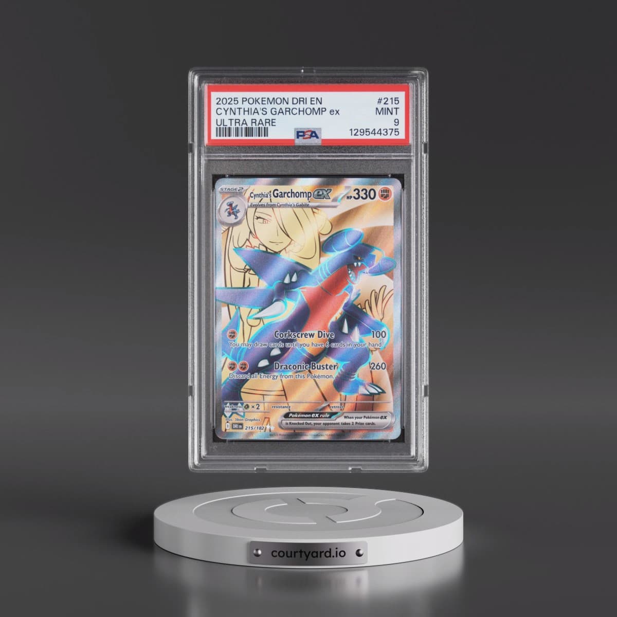 2025 Pokémon Dri EN-Destined Rivals #215 Cynthia's Garchomp EX - Holo Ultra Rare (PSA 9 MINT)