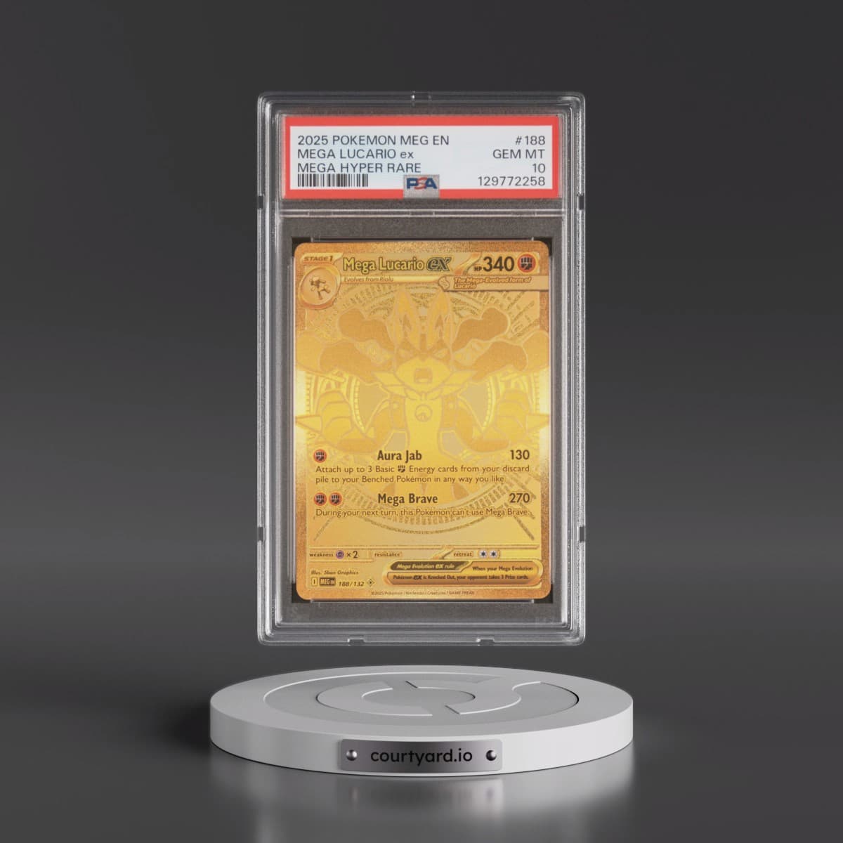 2025 Pokémon Meg EN-Mega Evolution #188 Mega Lucario EX - Holo Mega Hyper Rare (PSA 10 GEM MINT)