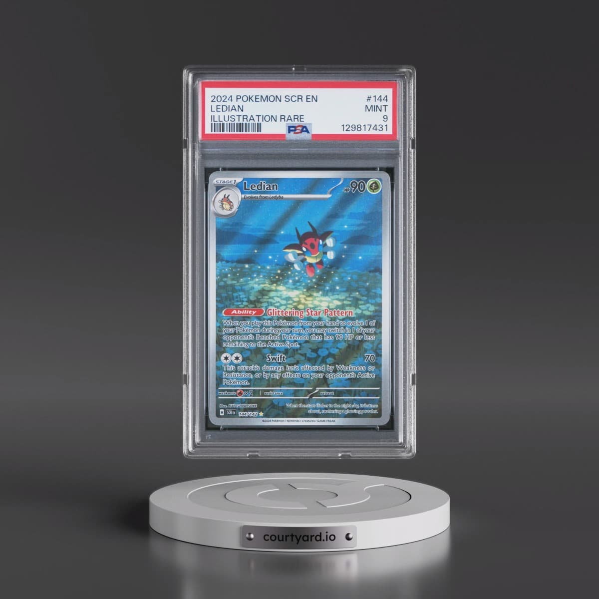 2024 Pokémon Scr EN-Stellar Crown #144 Ledian - Illustration Rare (PSA 9 MINT)