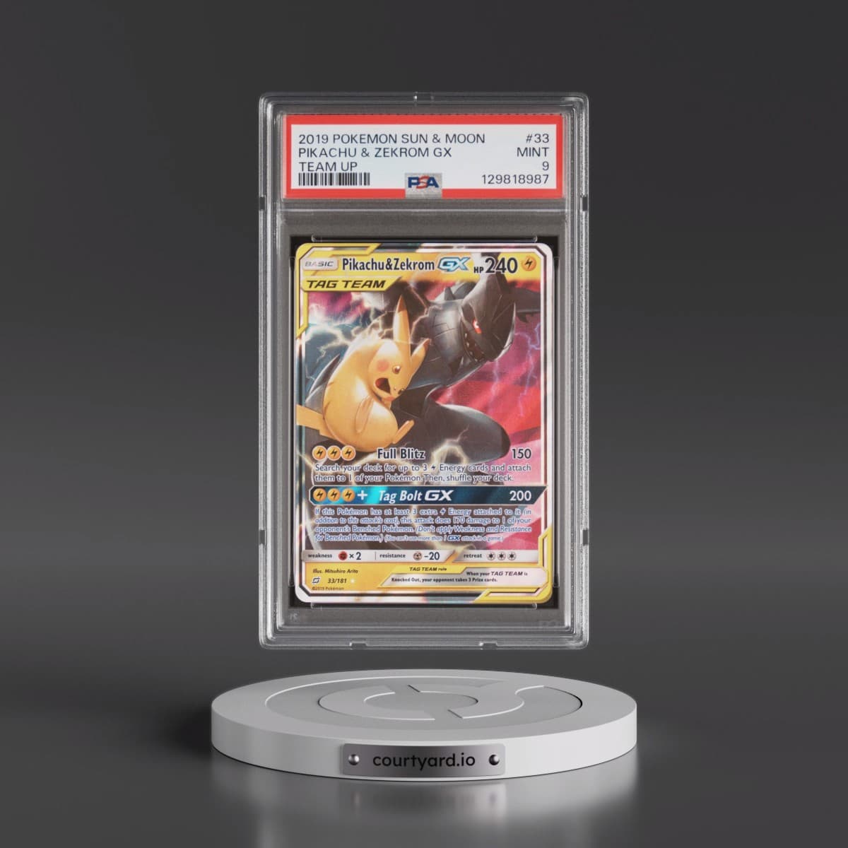 2019 Pokémon Sun & Moon Team Up #33 Pikachu & Zekrom GX - Holo (PSA 9 MINT)