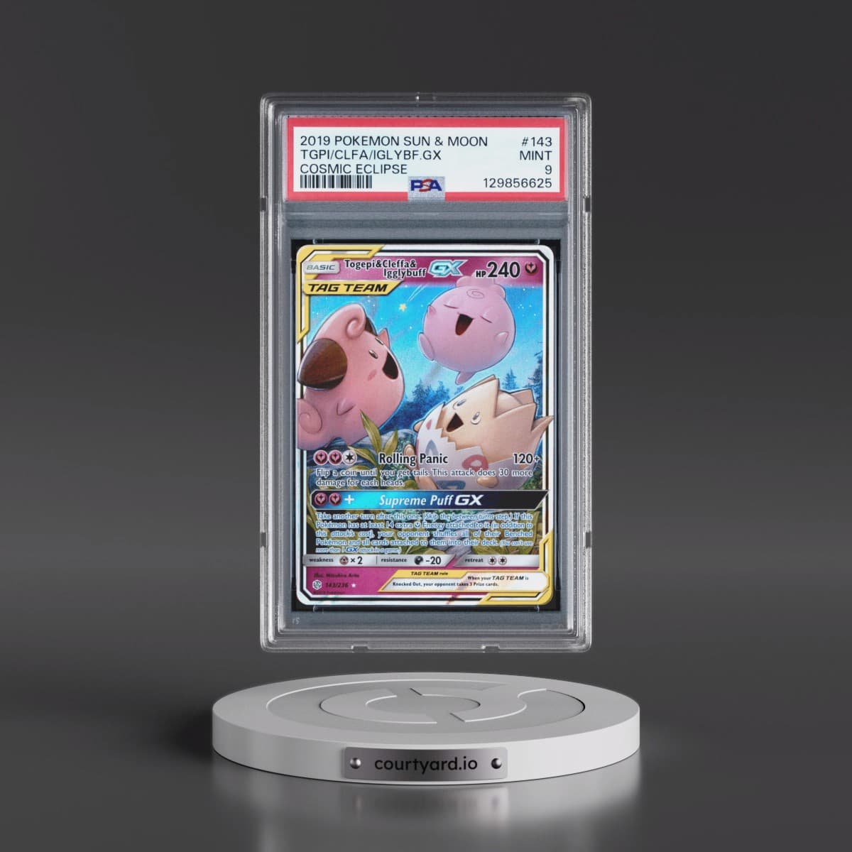 2019 Pokémon Sun & Moon Cosmic Eclipse #143 Togepi & Cleffa & Igglybuff GX - Holo (PSA 9 MINT)