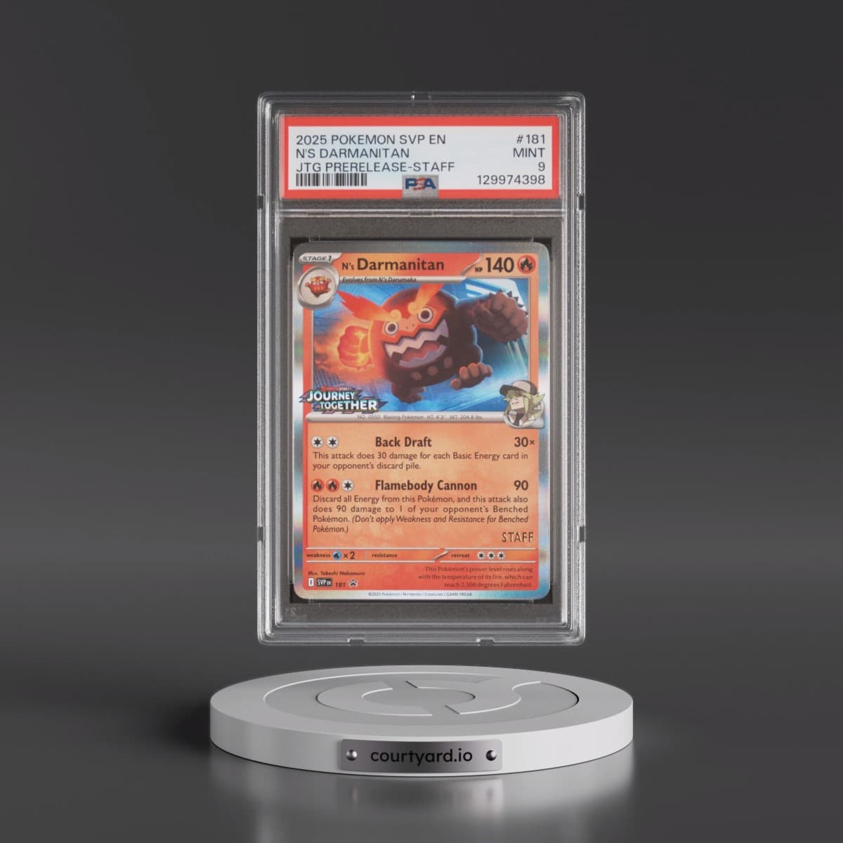 2025 Pokémon Svp EN-SV Black Star Promo #181 N's Darmanitan - Journey Together Prerelease-Staff (PSA 9 MINT)