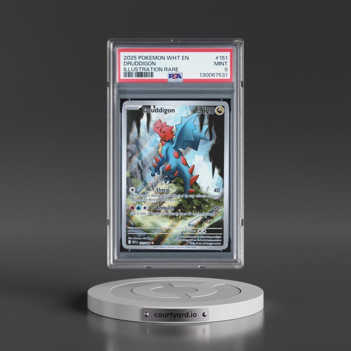 2025 Pokémon Wht EN-White Flare #151 Druddigon - Illustration Rare (PSA 9 MINT)