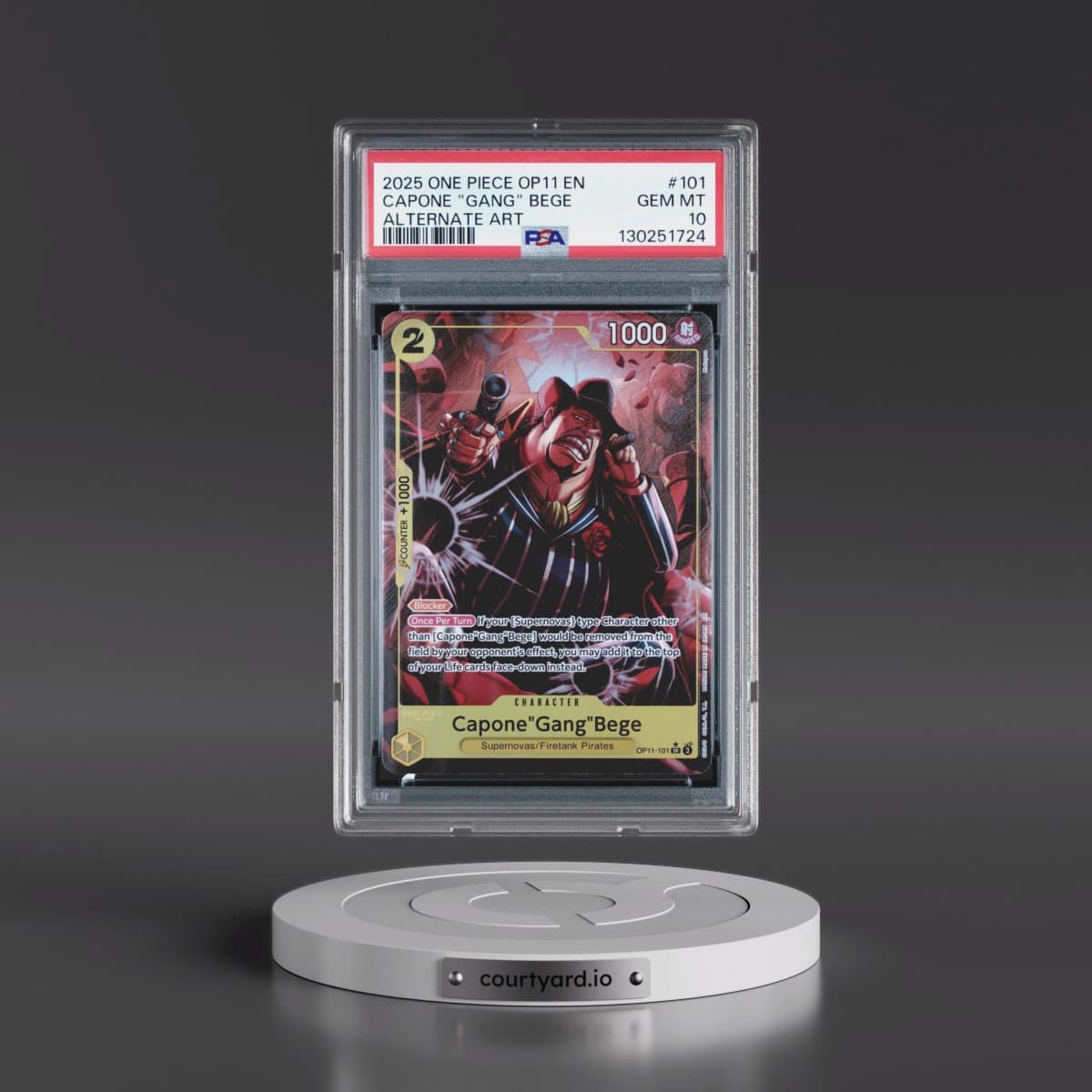 2025 One Piece OP11-A Fist of Divine Speed #101 Capone "Gang" Bege - Alternate Art (PSA 10 GEM MINT)