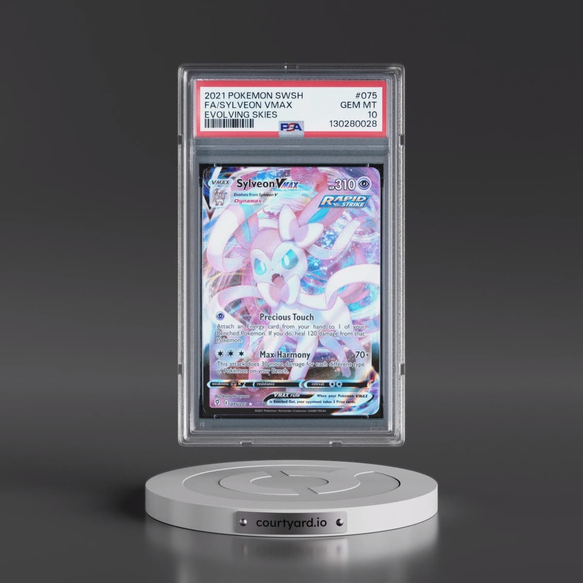 2021 Pokémon Sword & Shield Evolving Skies #075 Sylveon Vmax - Full Art (PSA 10 GEM MINT)