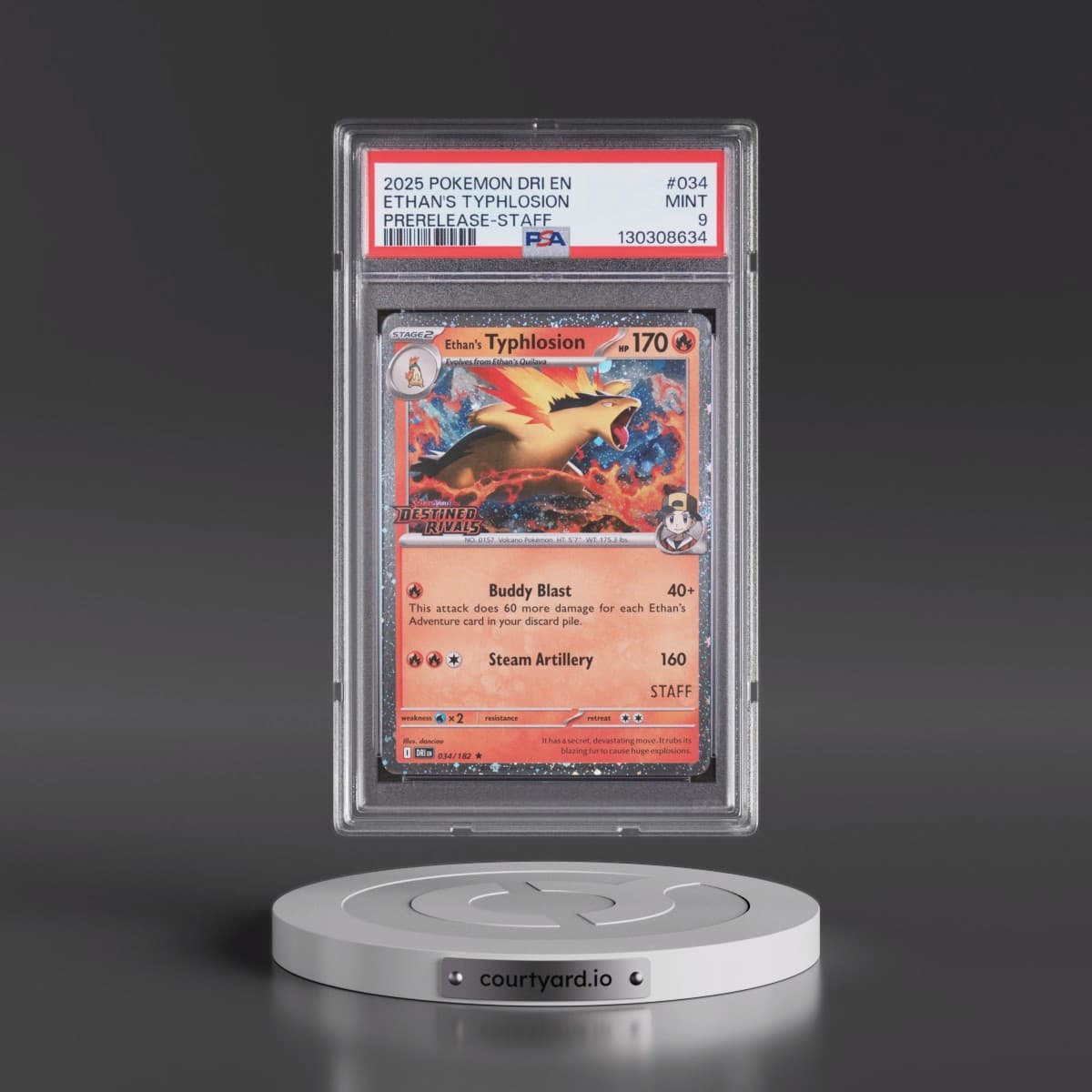 2025 Pokémon Dri EN-Destined Rivals #034 Ethan's Typhlosion - Prerelease-Staff (PSA 9 MINT)