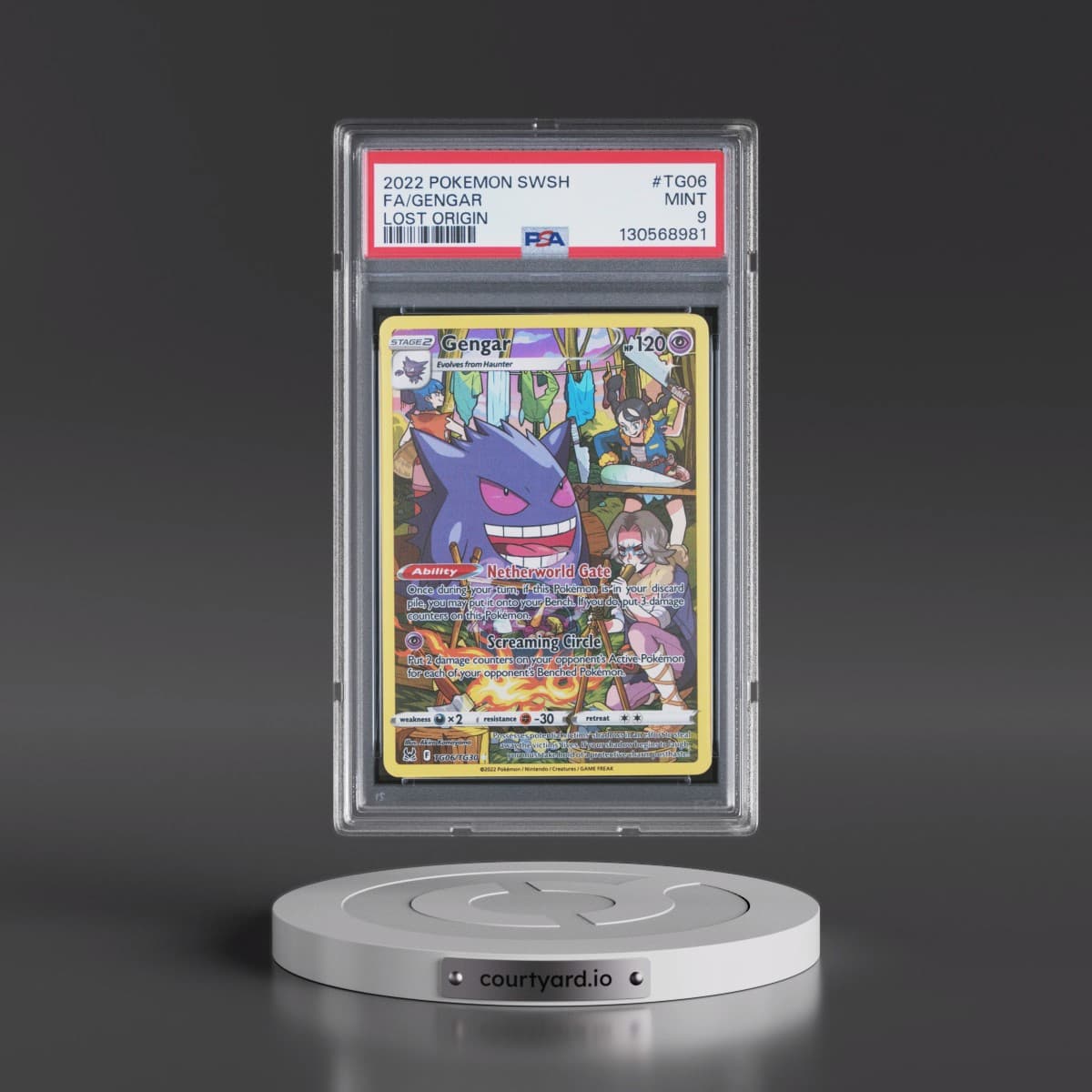 2022 Pokémon Sword & Shield Lost Origin #TG06 Gengar - Full Art (PSA 9 MINT)