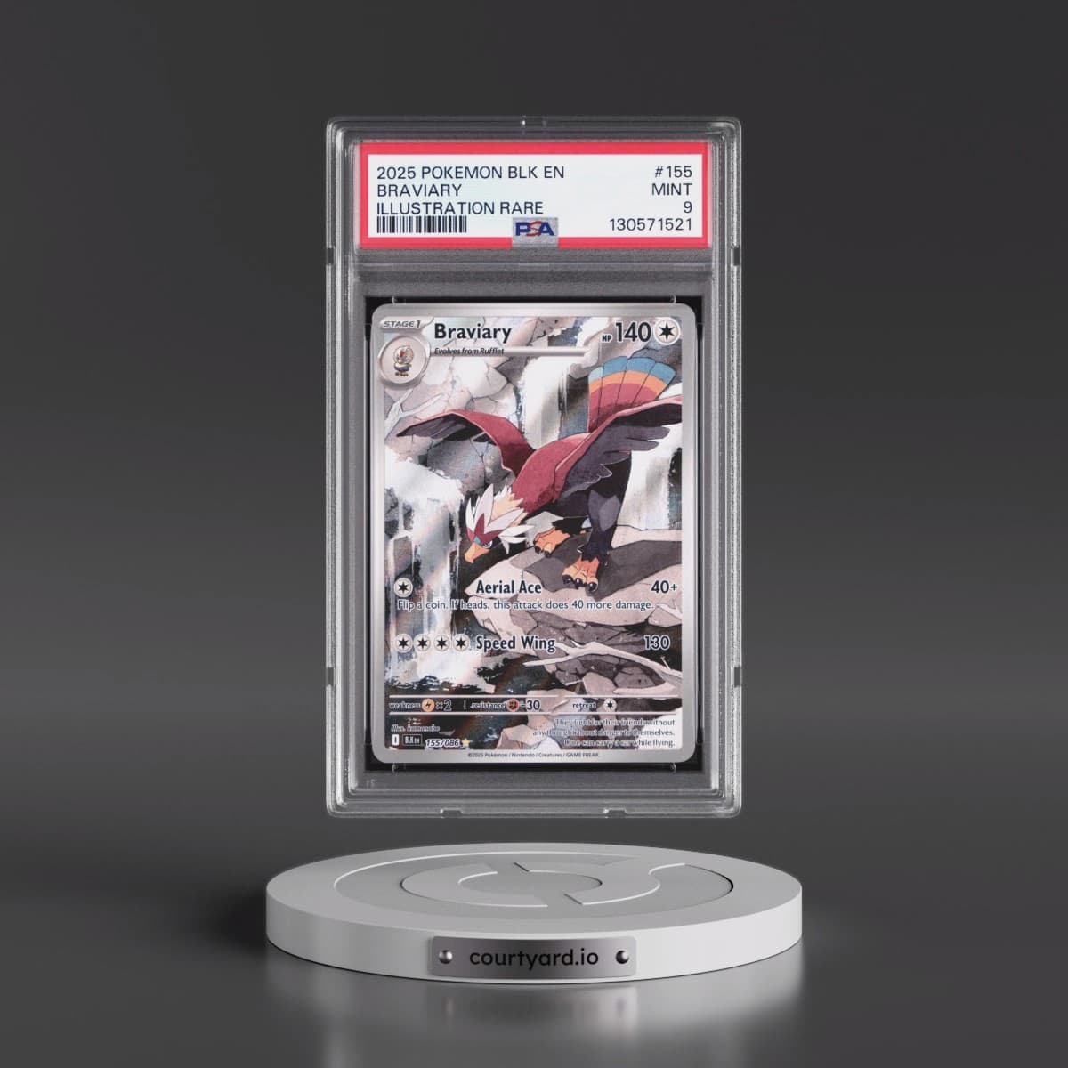 2025 Pokémon Blk EN-Black Bolt #155 Braviary - Illustration Rare (PSA 9 MINT)