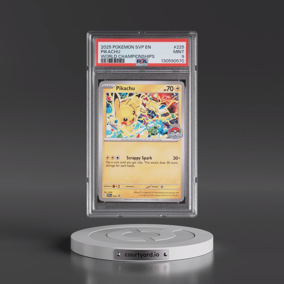 2025 Pokémon Svp EN-SV Black Star Promo #225 Pikachu - World Championships (PSA 9 MINT)