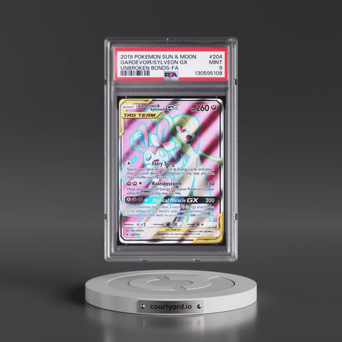 2019 Pokémon Sun & Moon Unbroken Bonds #204 Gardevoir & Sylveon GX - Holo Full Art (PSA 9 MINT)