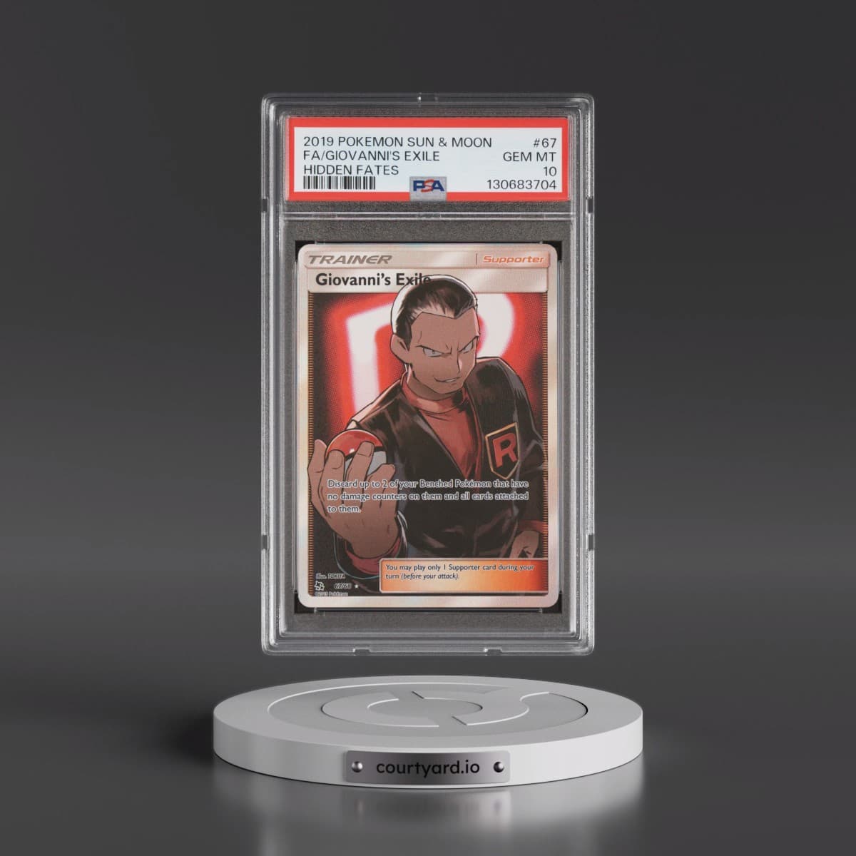 2019 Pokémon Sun & Moon Hidden Fates #67 Giovanni's Exile - Full Art (PSA 10 GEM MINT)