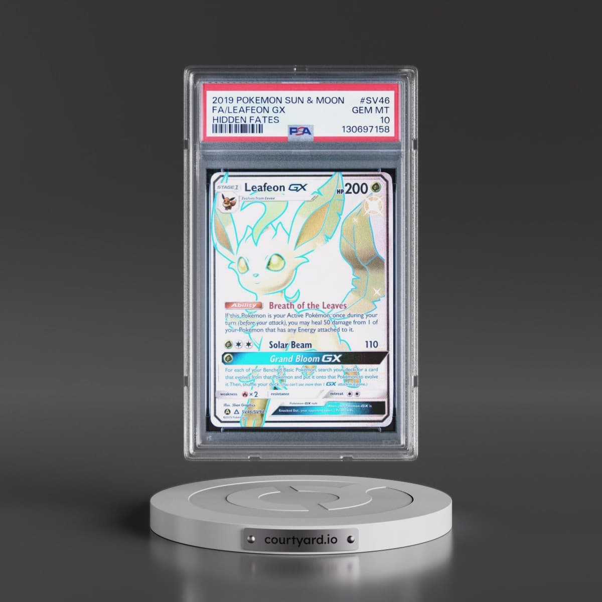2019 Pokémon Sun & Moon Hidden Fates #SV46 Leafeon GX - Holo Full Art (PSA 10 GEM MINT)