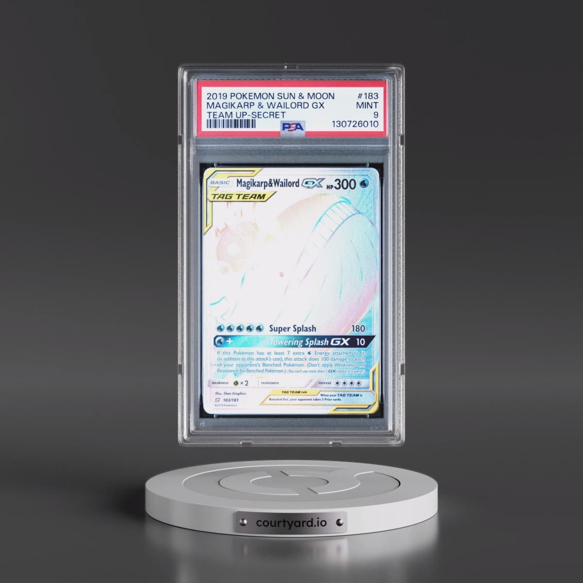 2019 Pokémon Sun & Moon Team Up #183 Magikarp & Wailord GX - Holo Full Art Secret (PSA 9 MINT)
