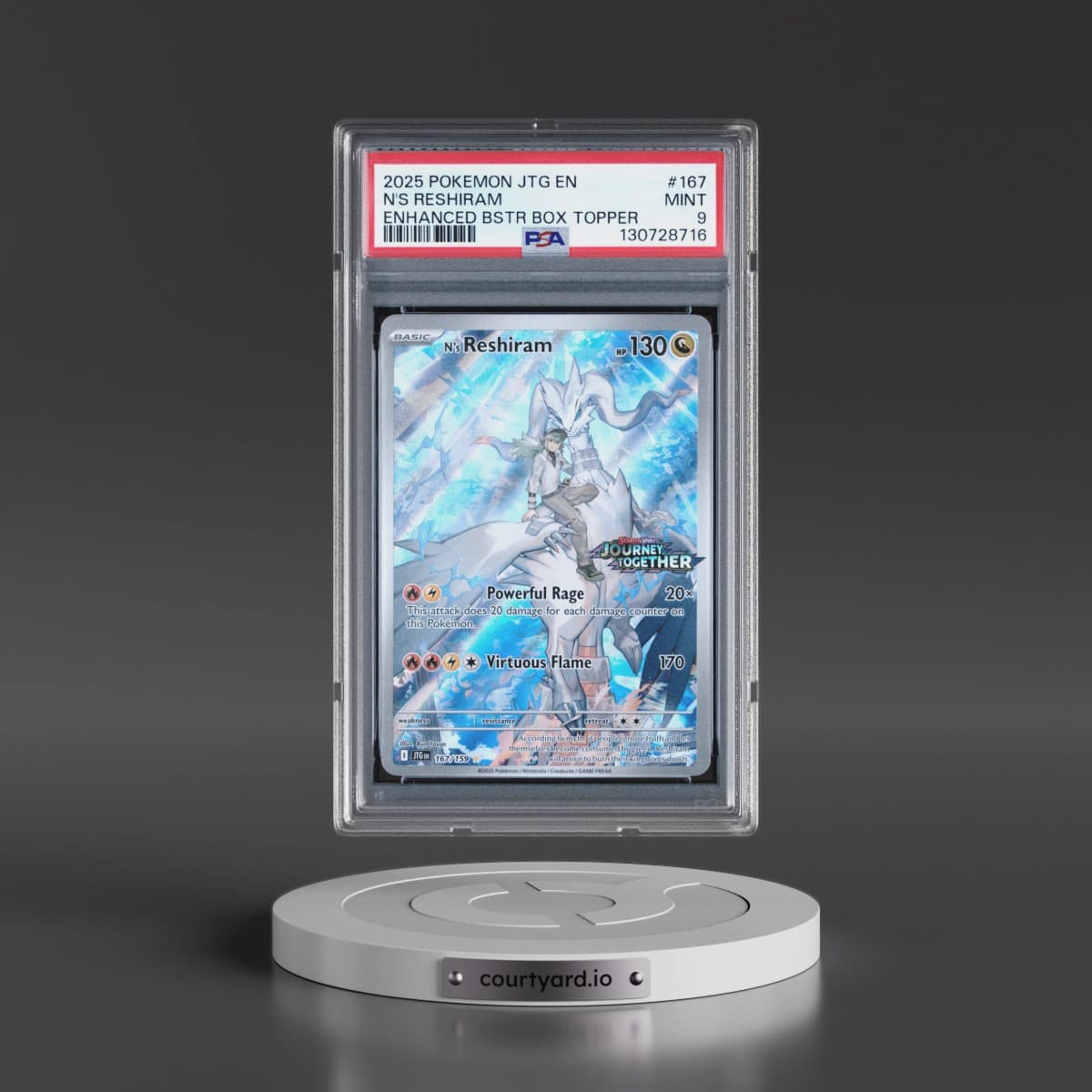 2025 Pokémon Jtg EN-Journey Together #167 N's Reshiram - Enhanced Booster Box Topper (PSA 9 MINT)