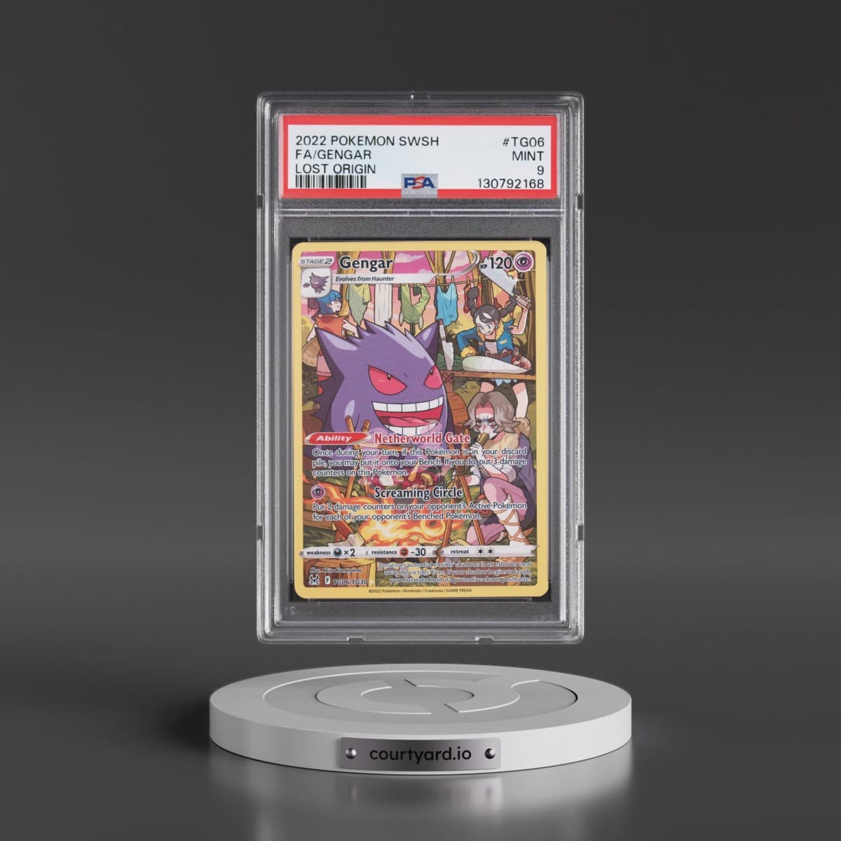 2022 Pokémon Sword & Shield Lost Origin #TG06 Gengar - Full Art (PSA 9 MINT)