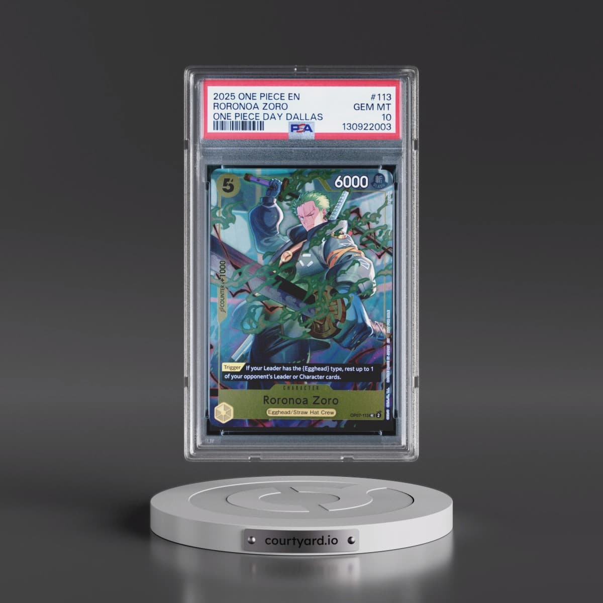2025 One Piece Promos #113 Roronoa Zoro - One Piece Day Dallas (PSA 10 GEM MINT)