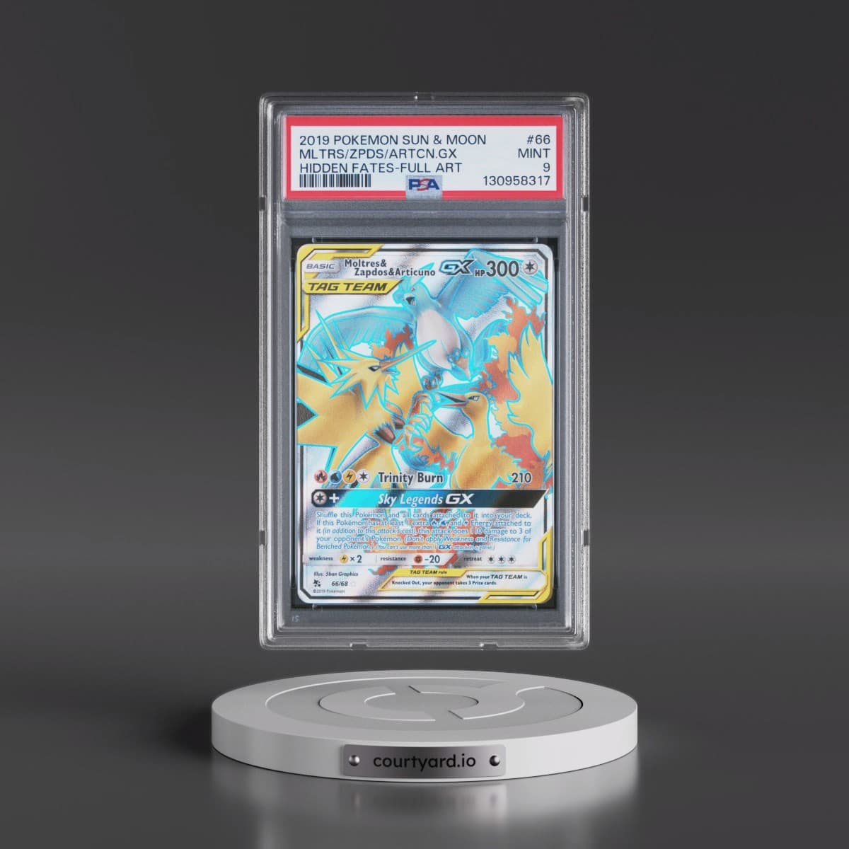 2019 Pokémon Sun & Moon Hidden Fates #66 Moltres & Zapdos & Articuno GX - Holo Full Art (PSA 9 MINT)