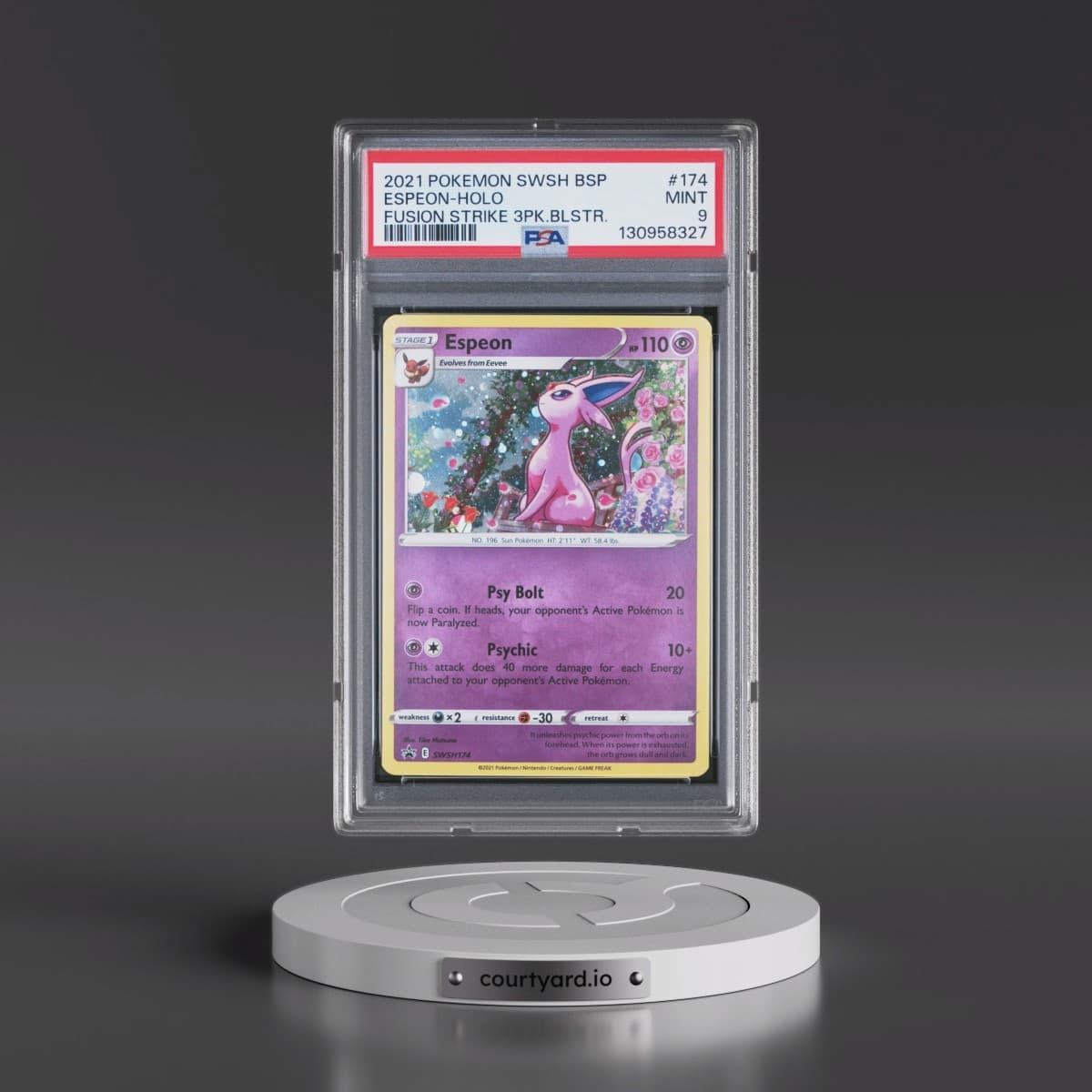 2021 Pokémon Swsh Black Star Promo #174 Espeon - Holo Fusion Strike Three Pack Blisters (PSA 9 MINT)