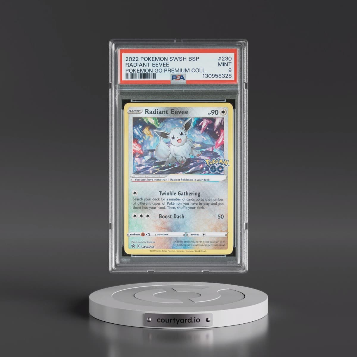 2022 Pokémon Swsh Black Star Promo #230 Radiant Eevee - Holo Pokemon Go Premium Collection Radiant Eevee (PSA 9 MINT)
