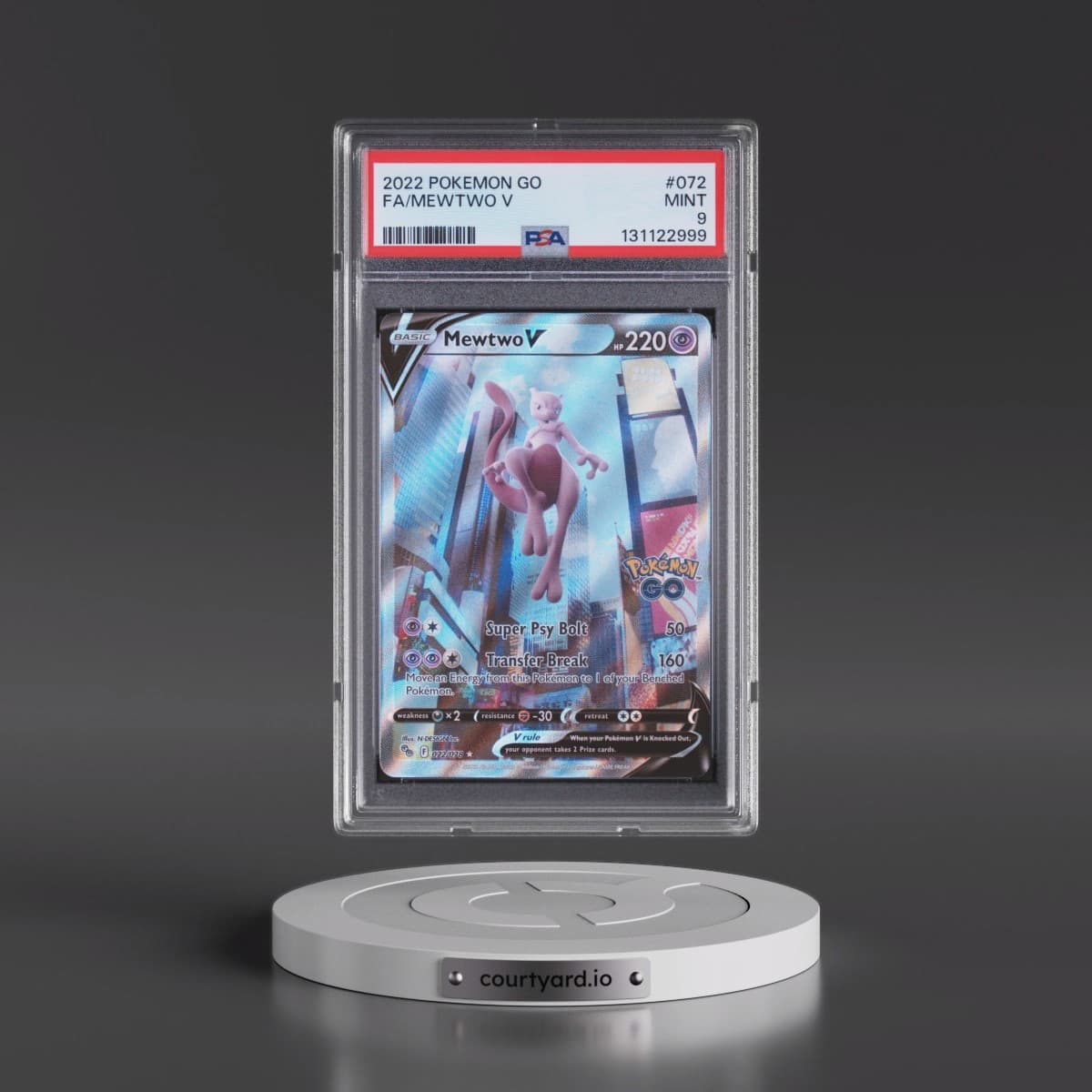 2022 Pokémon Go #072 Mewtwo V - Holo Full Art (PSA 9 MINT)