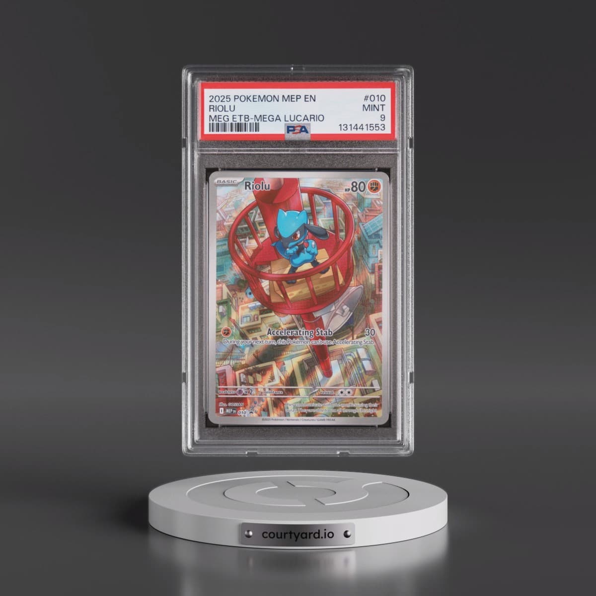 2025 Pokémon Mep EN-Me Black Star Promo #010 Riolu - Mega Evolution Elite Trainer Box-Mega Lucario (PSA 9 MINT)