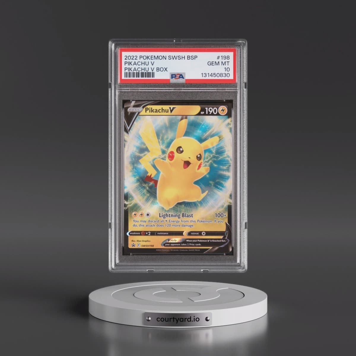 2022 Pokémon Swsh Black Star Promo #198 Pikachu V - Holo Pikachu V Box (PSA 10 GEM MINT)
