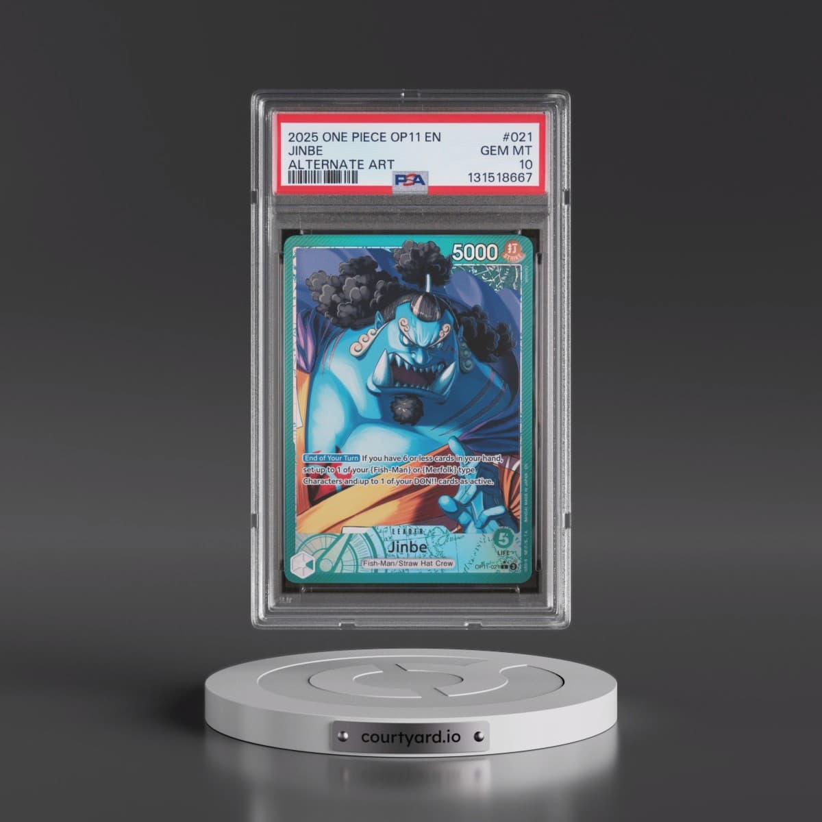 2025 One Piece OP11-A Fist of Divine Speed #021 Jinbe - Alternate Art (PSA 10 GEM MINT)