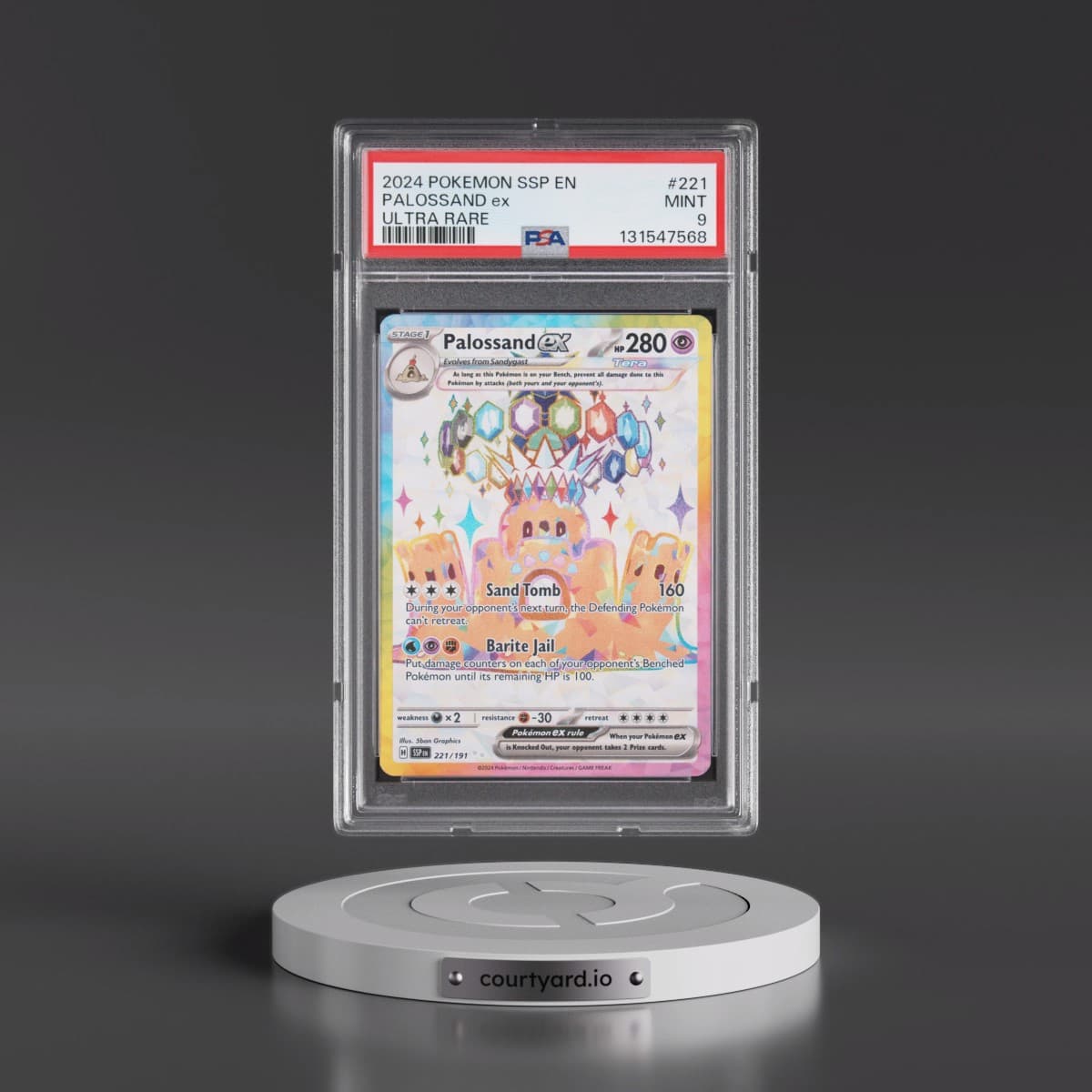 2024 Pokémon Ssp EN-Surging Sparks #221 Palossand EX - Holo Ultra Rare (PSA 9 MINT)