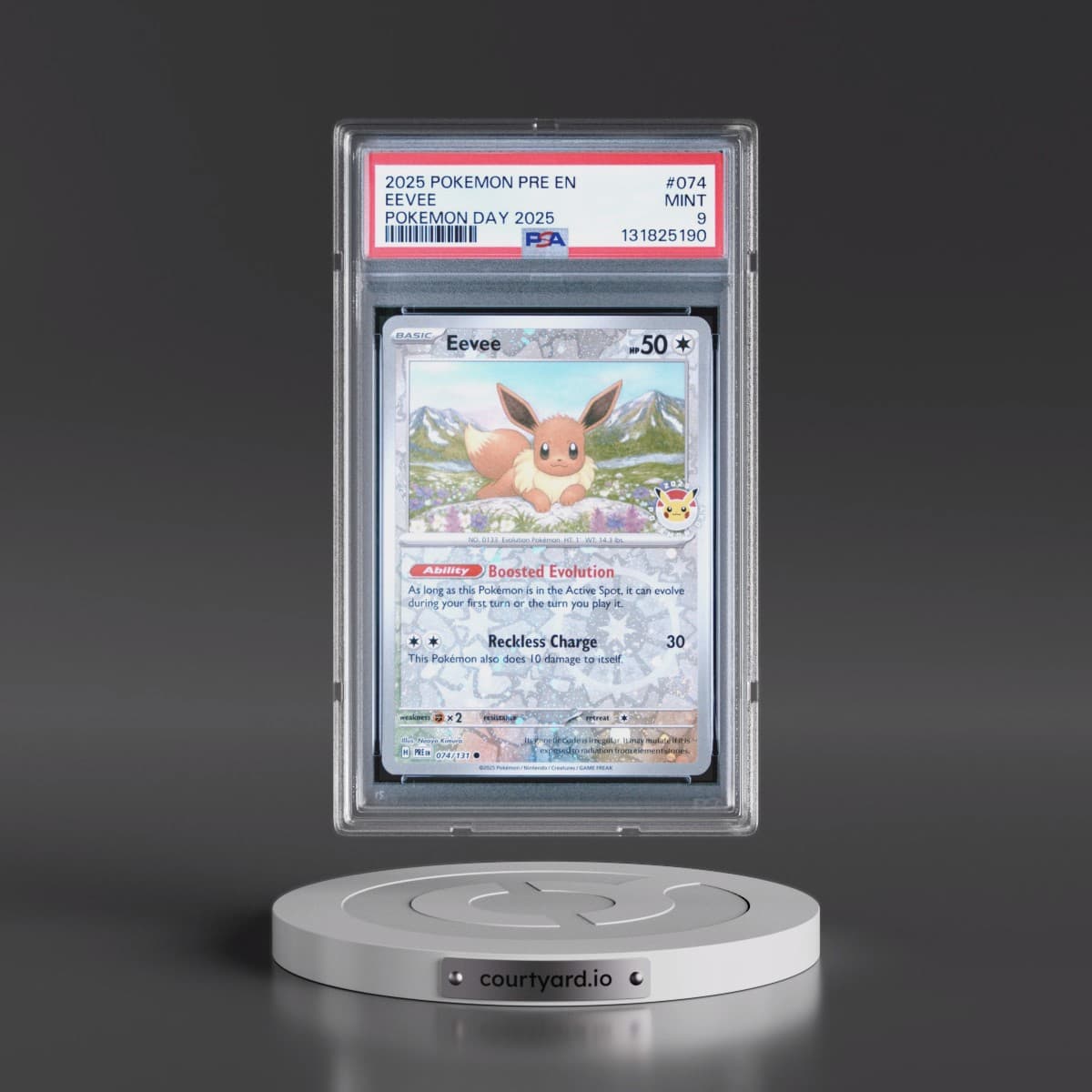 2025 Pokémon Pre EN-Prismatic Evolutions #074 Eevee - Pokemon Day 2025 (PSA 9 MINT)
